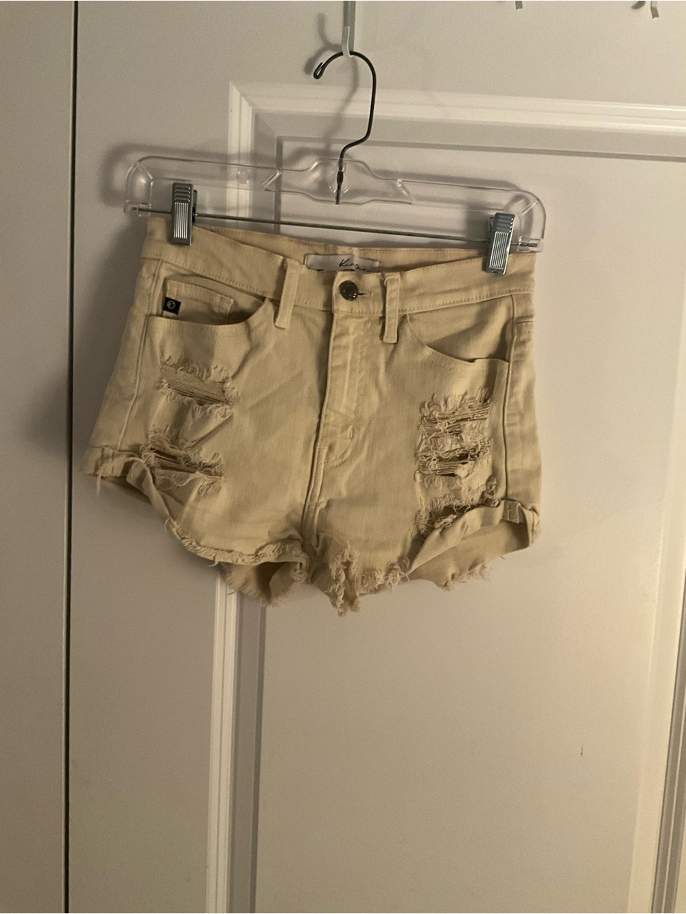 Denim Distressed Cream High-Rise Cutoff Shorts size 25